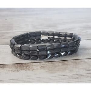 Magnetic Bracelet Dark Gray Metallic - 3 Row Beaded Stretch Bracelet